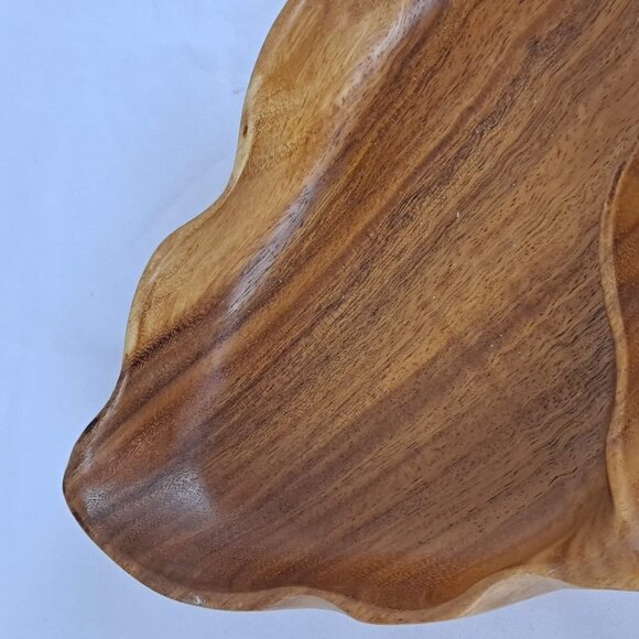 Vintage Monkey Pod Wood Leaf Serving Bowl Made In The Philippines - Picture 5 of 8